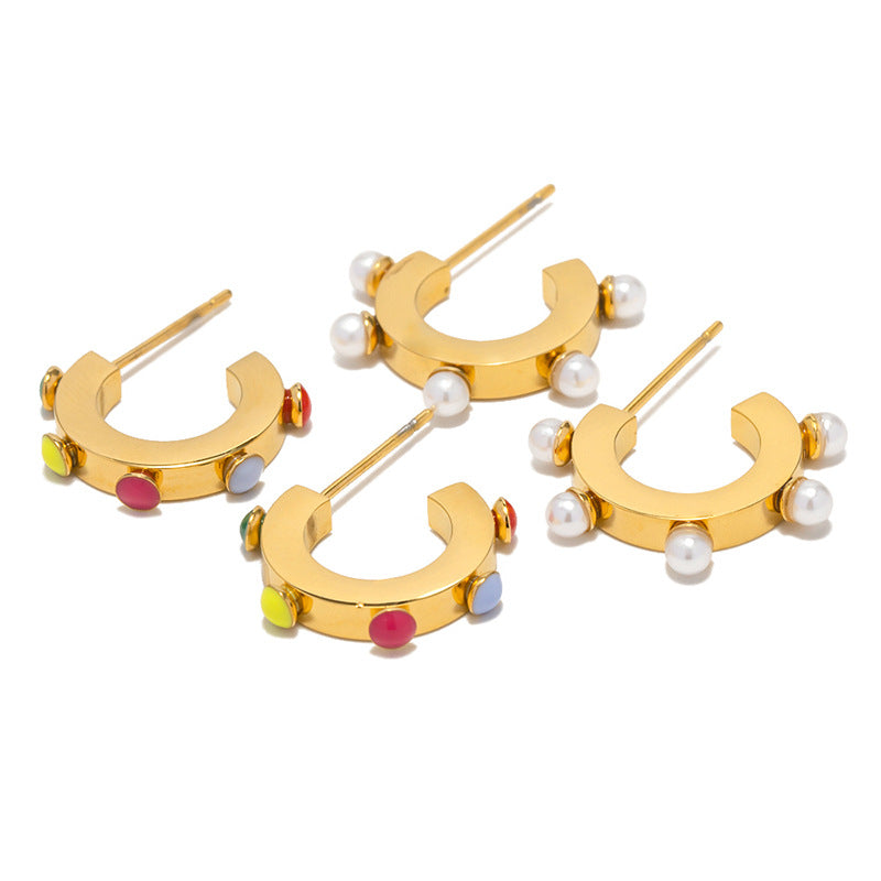 5pcs Earrings 18K Gold C-Shaped White Pearl Earrings High Design Non-Fading Earrings For Women