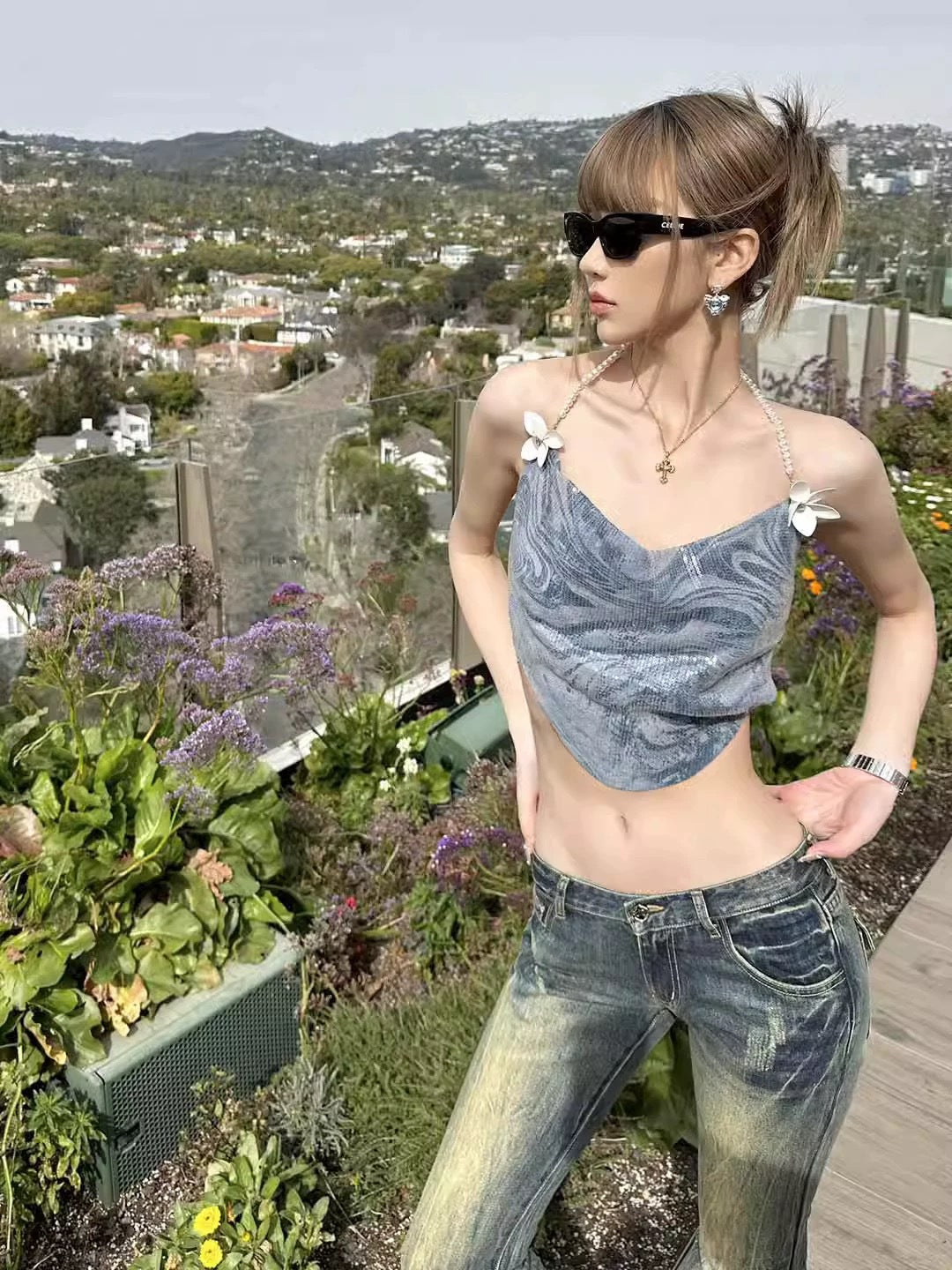 Spice Girl Low-Rise, Long-Legged Blue Jeans Flared