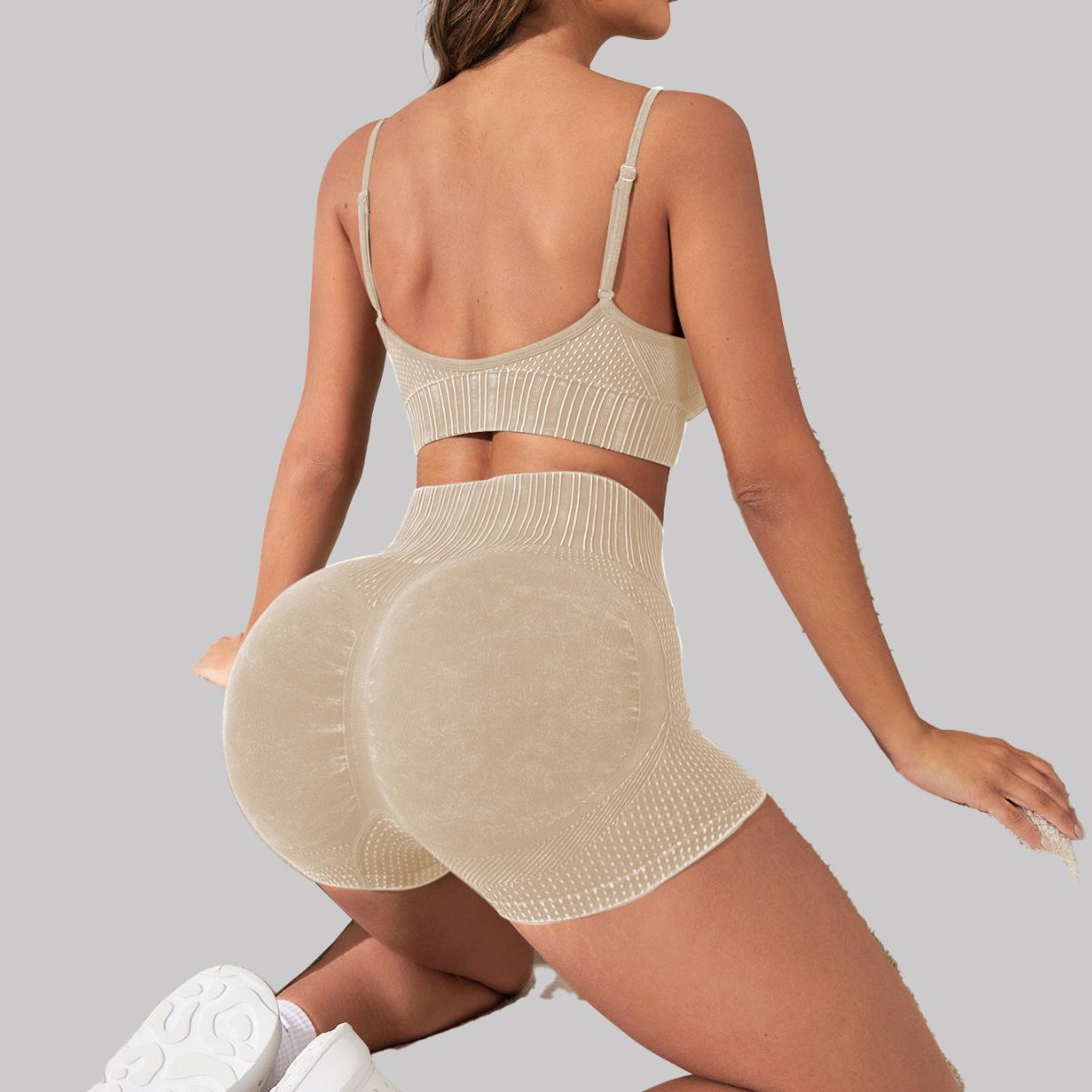Seamless Frosted Wash Yoga Wear Women's Shock-Proof Running Bra Sports Fitness Quick-Drying High-Waisted Yoga Pants