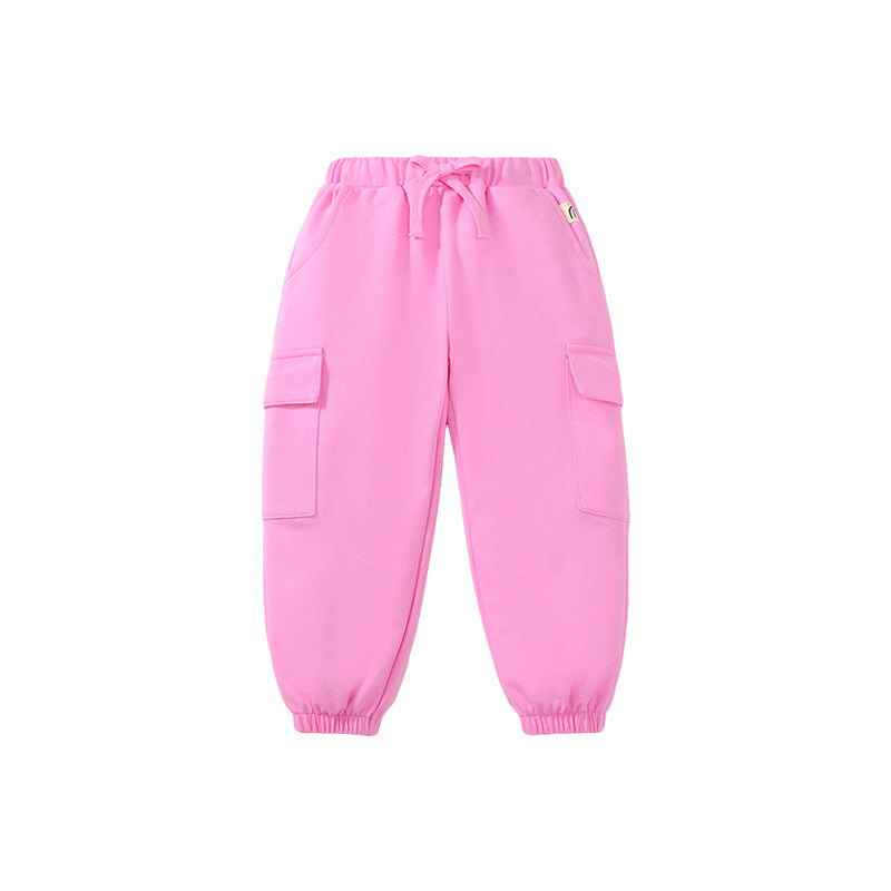 Casual Girls Pants Autumn Children's Solid Color Children's Pants Pink Cotton Children's Pants