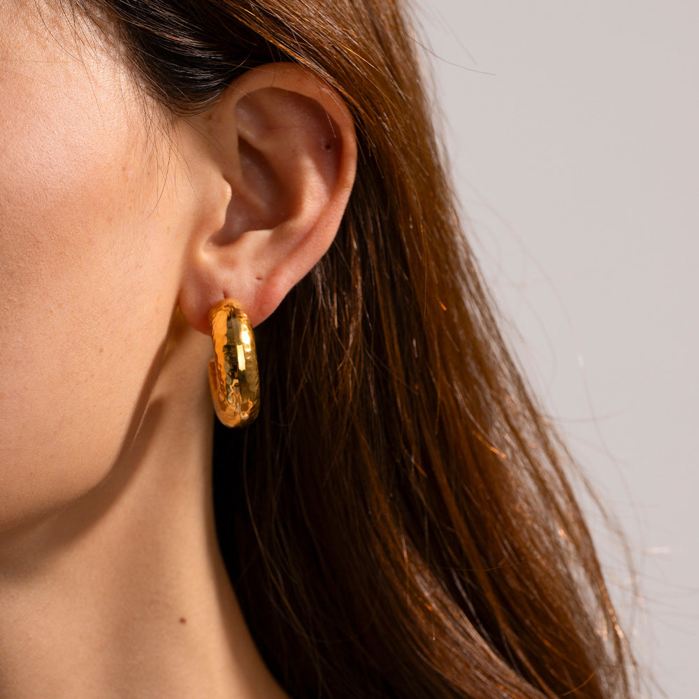 5pcs Geometric Premium Touch 18K Gold Stainless Steel/Chubby C-Shaped Hammer Design Earrings For Women