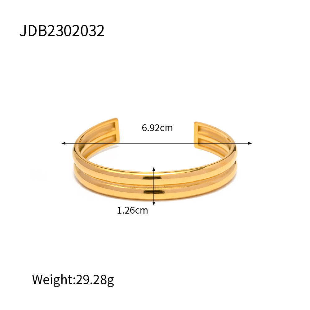 5pcs Fashion Style Design 18K Gold Stainless Steel Double Exaggerated Bracelet Hand Decoration Electroplated Women's Jewelry