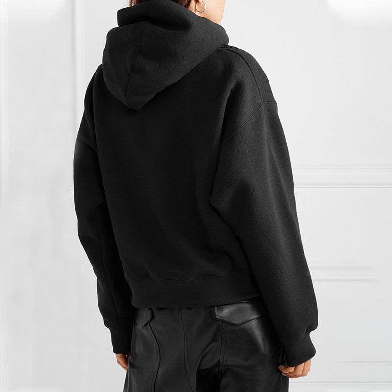 Fashion Spring New Loose Coat Zipper Off-The-Shoulder Hoodie Plus Fleece Thick Hoodie Female Tide