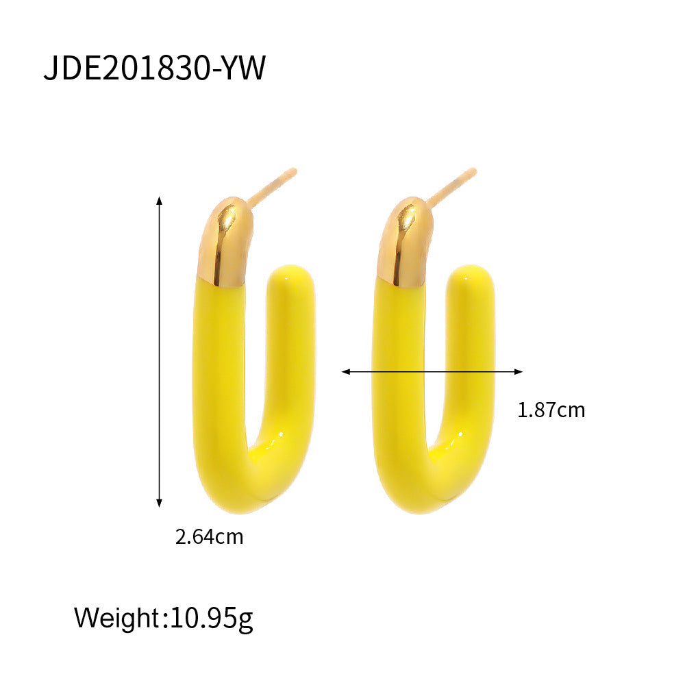 5pcs New Fashion Gold-Plated Stainless Steel Earrings Creative Dripping Oil White Earpin Jewelry