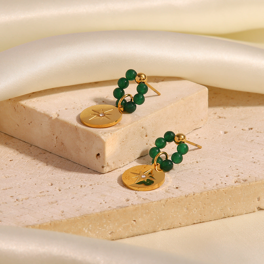 5pcs Style New 18K Gold Plated Retro Natural Stone Octet Star Pendant Earrings Fashion All Matching Earrings