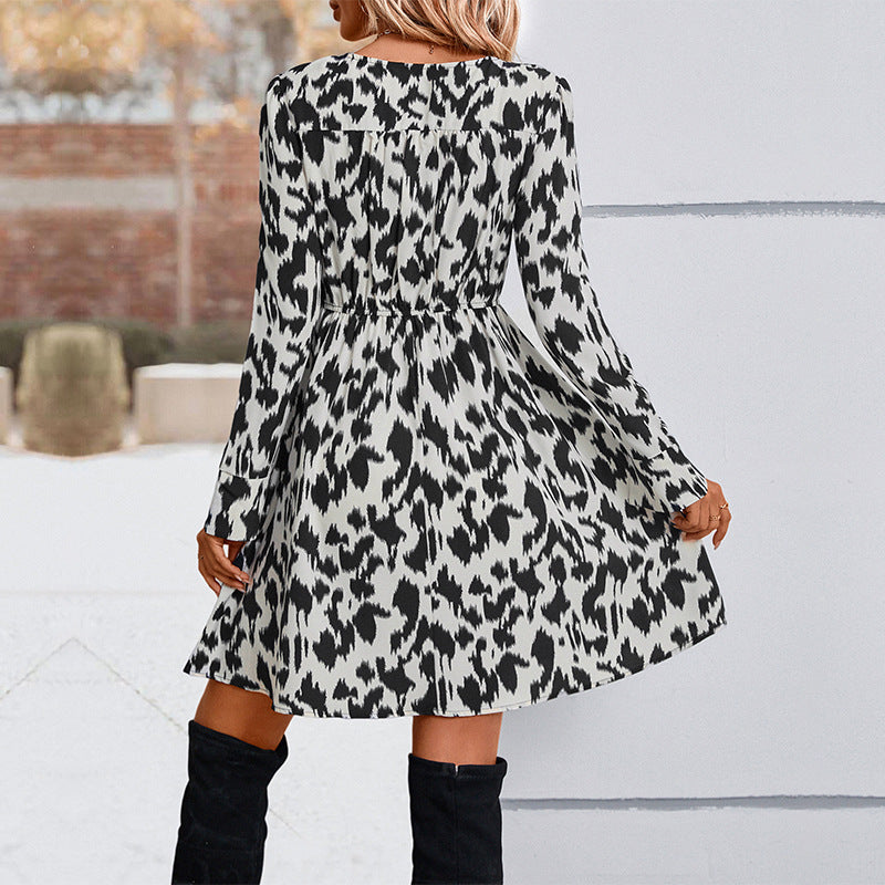 New Autumn And Winter Women's New Temperament Leopard Print Dresses