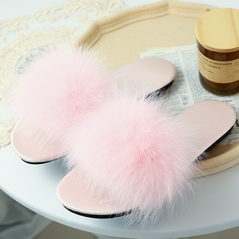 Wedding Bridesmaid Slippers Women's Satin Red Feather Plush Slippers Bride Morning Robe