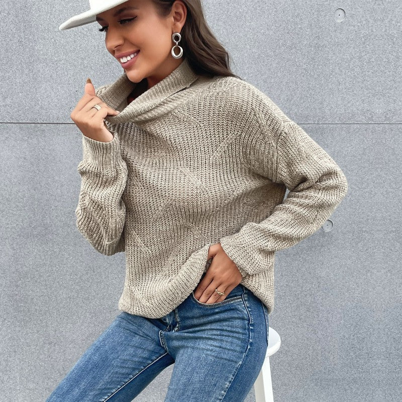 Autumn & Winter Casual Women's Loose Solid Color Long Sleeve Turtleneck Sweater