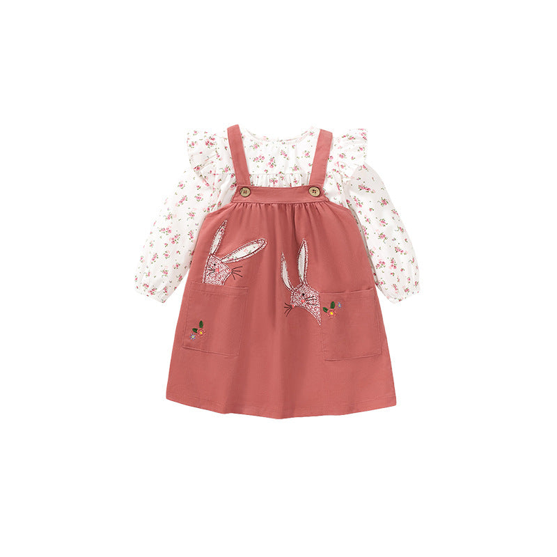 Children's Strap Skirt Autumn Children's Skirt Embroidery Children's Skirt Pure Cotton Girls' Strap Skirt