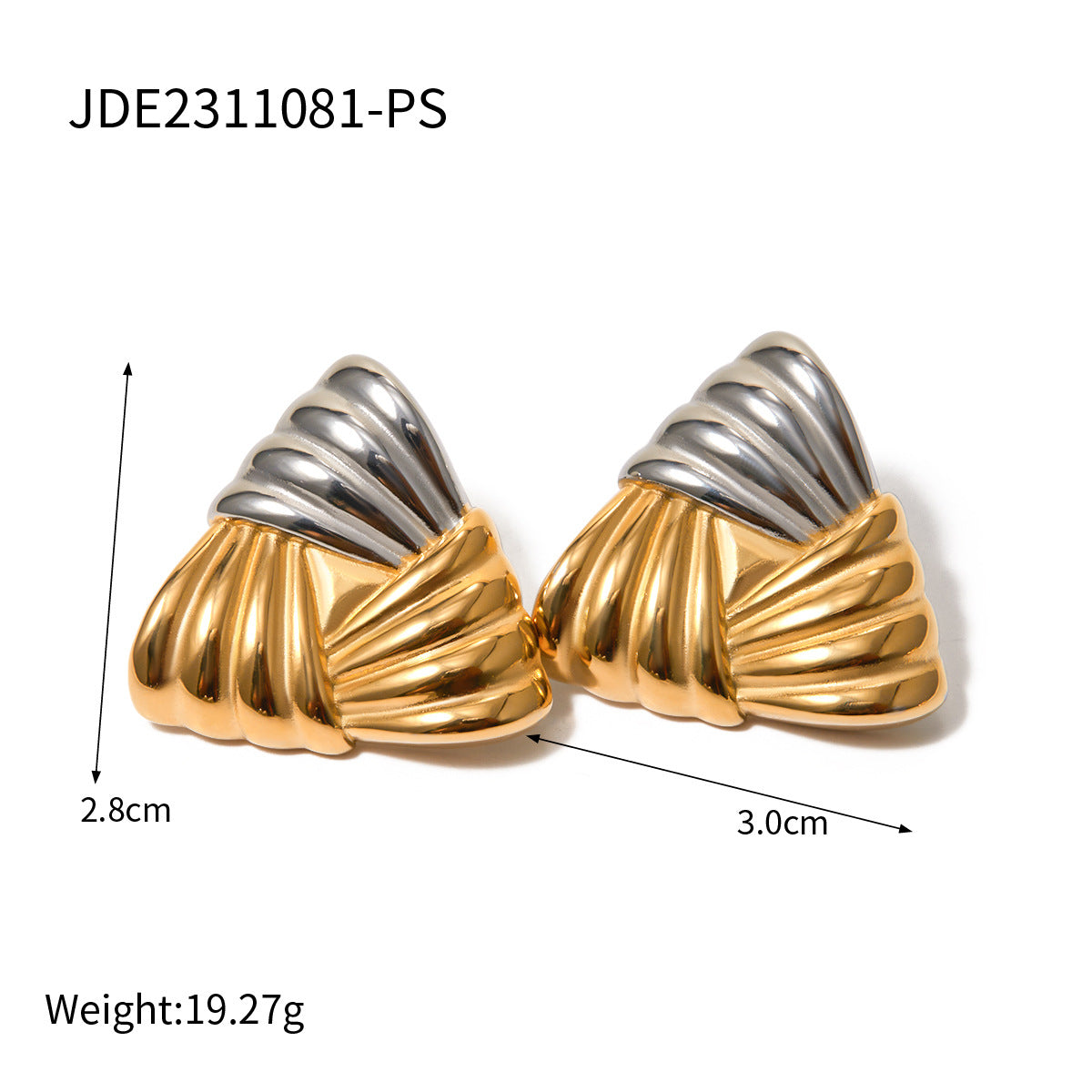 5pcs Geometry 18K Gold Stainless Steel Braided Texture Matching Color Triangle Studs Simple Earrings Cool Wind