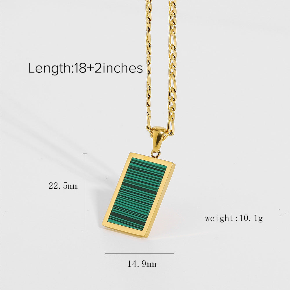 5pcs Accessories Rectangular Abalone Malachite Agate Shell Pendant Necklace Stainless Steel Plated Chain Necklace