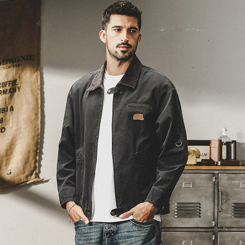 Jay Reynolds Heavy Classic Retro Detroit Jacket For Men Fall Short Canvas Outdoor Overalls