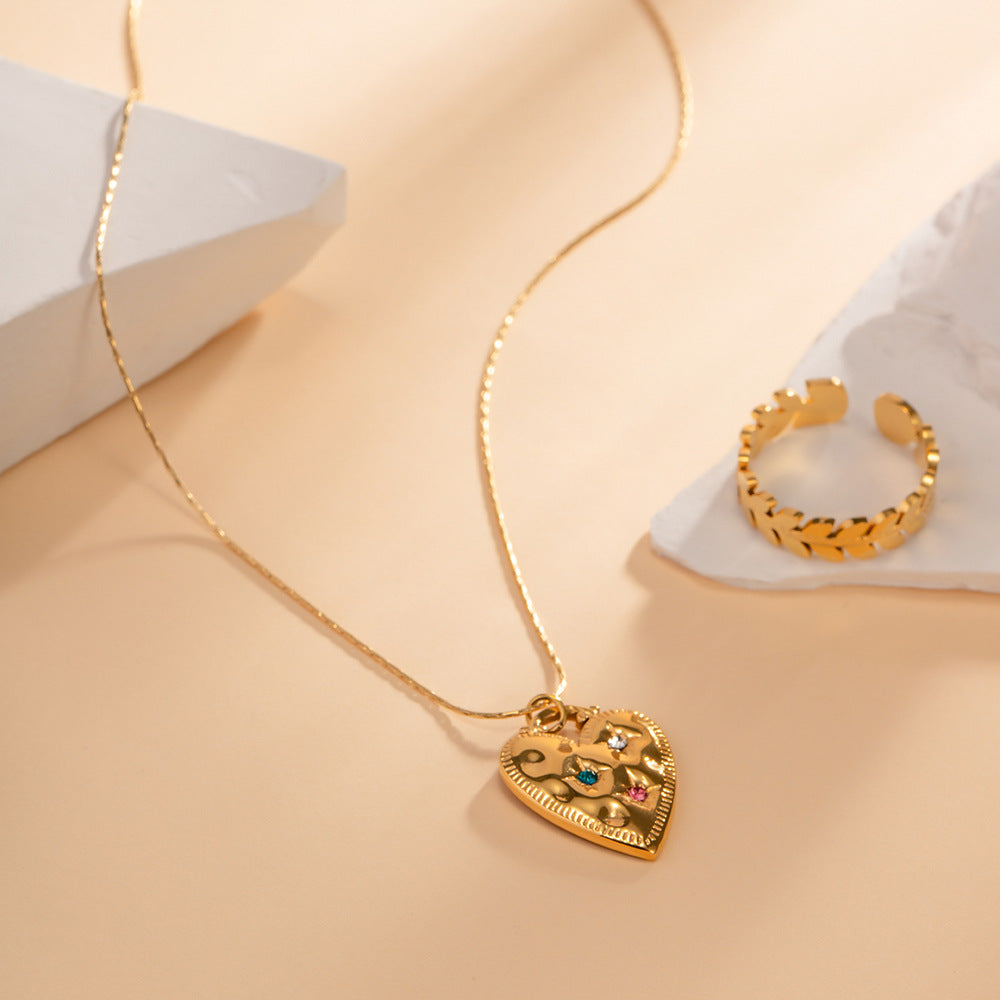 5pcs 18K Gold Plated Stainless Steel Inlaid Color Diamond Love Pendant Necklace Does Not Fade Necklace Jewelry