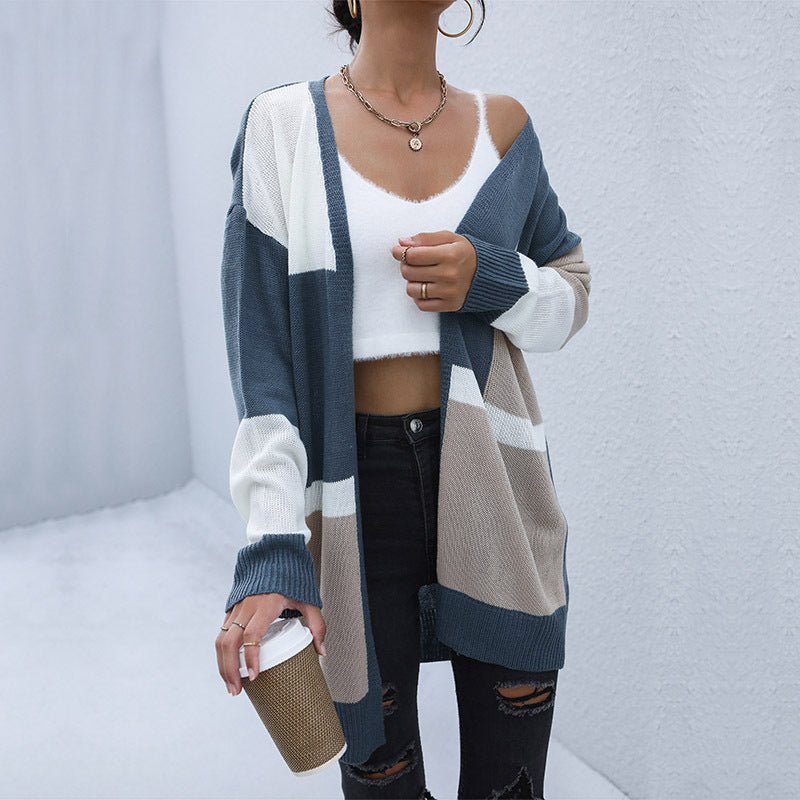 Spring And Autumn Style Clothing Long Buttonless Color Sweater Coat