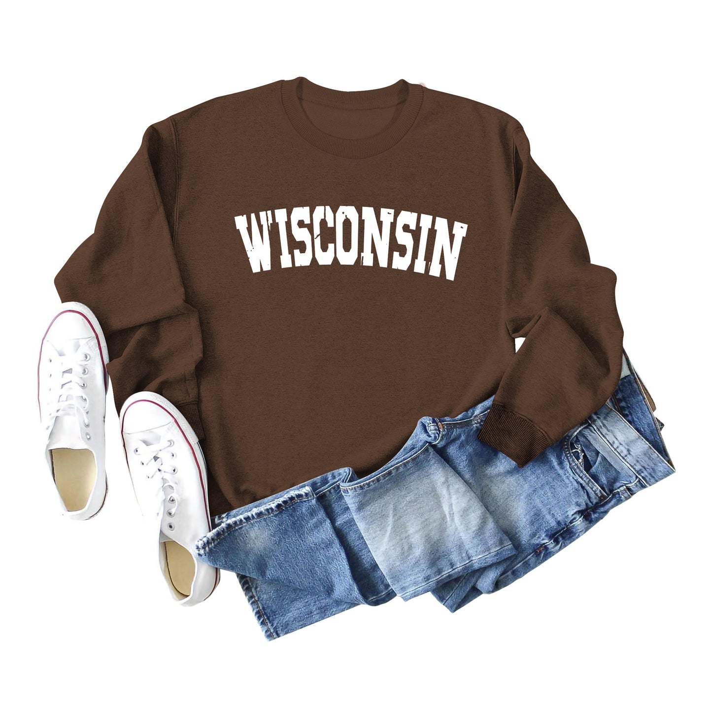 Women's Autumn And Winter Clothing Wisconsin Letter Print Casual Loose Round Neck Hoodie