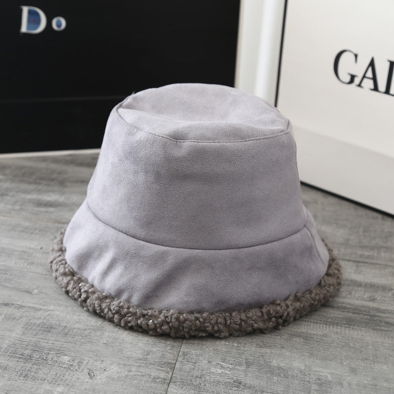 Double-Sided Hat Women's Japanese Lamb Hair Fisherman Hat Winter With Fluffy Deerskin Basin Hat Bucket Hat