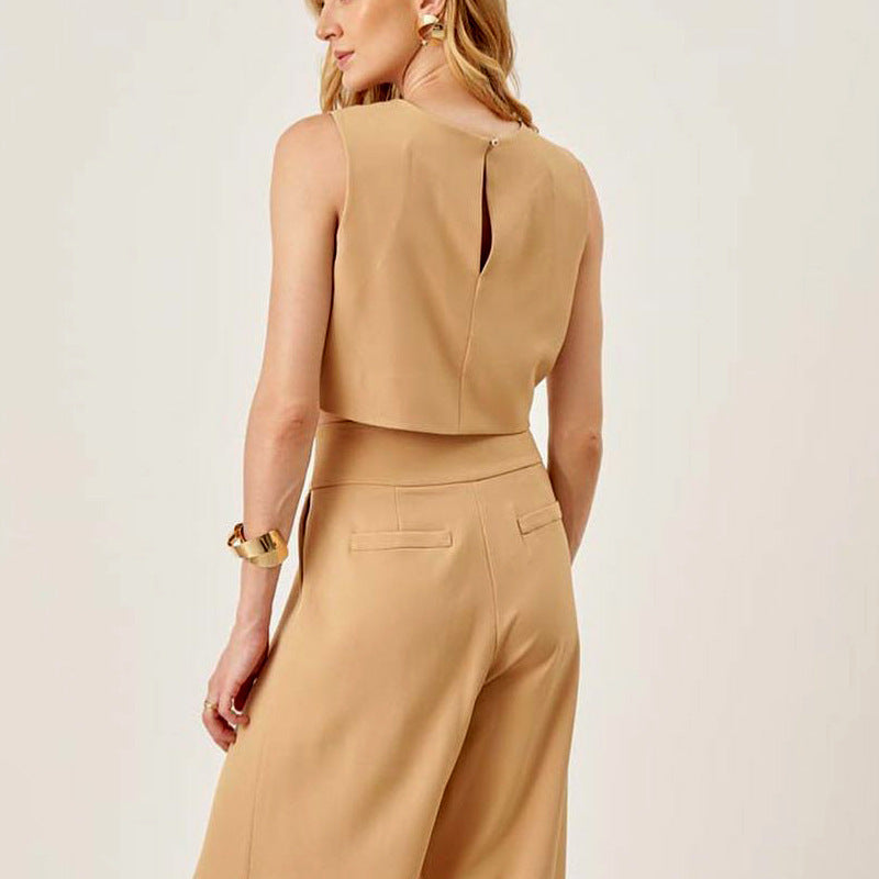 Sleeveless Casual Fashion Suit Women's Summer Solid Color Slacks Two-Piece Set