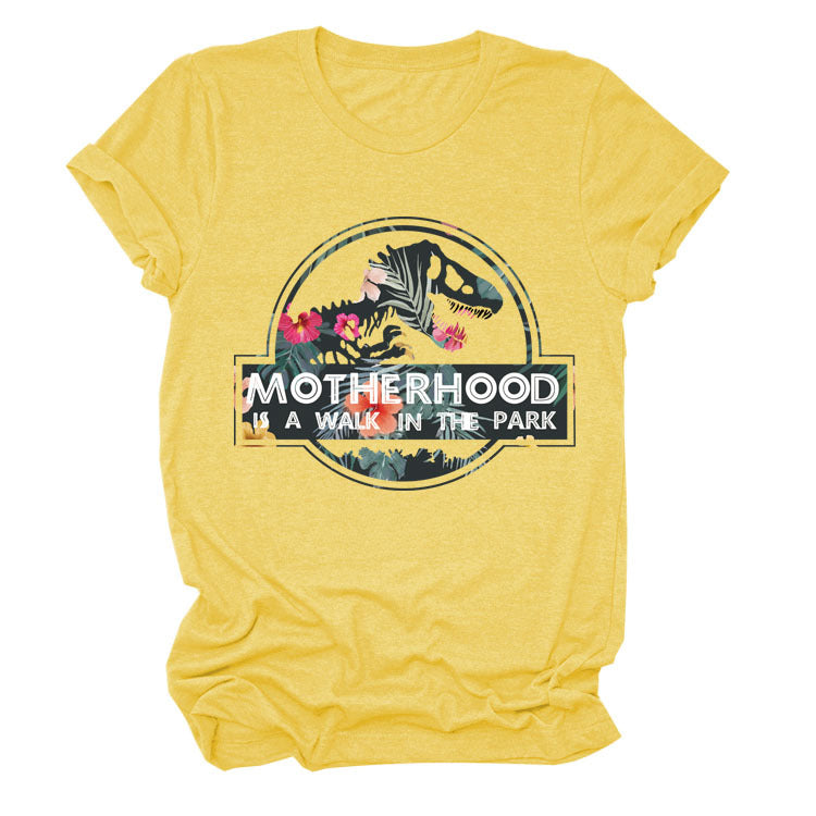 Motherhood Is A Walk In The Park. Plus-Size Round Neck Letter Short-Sleeved Shirt