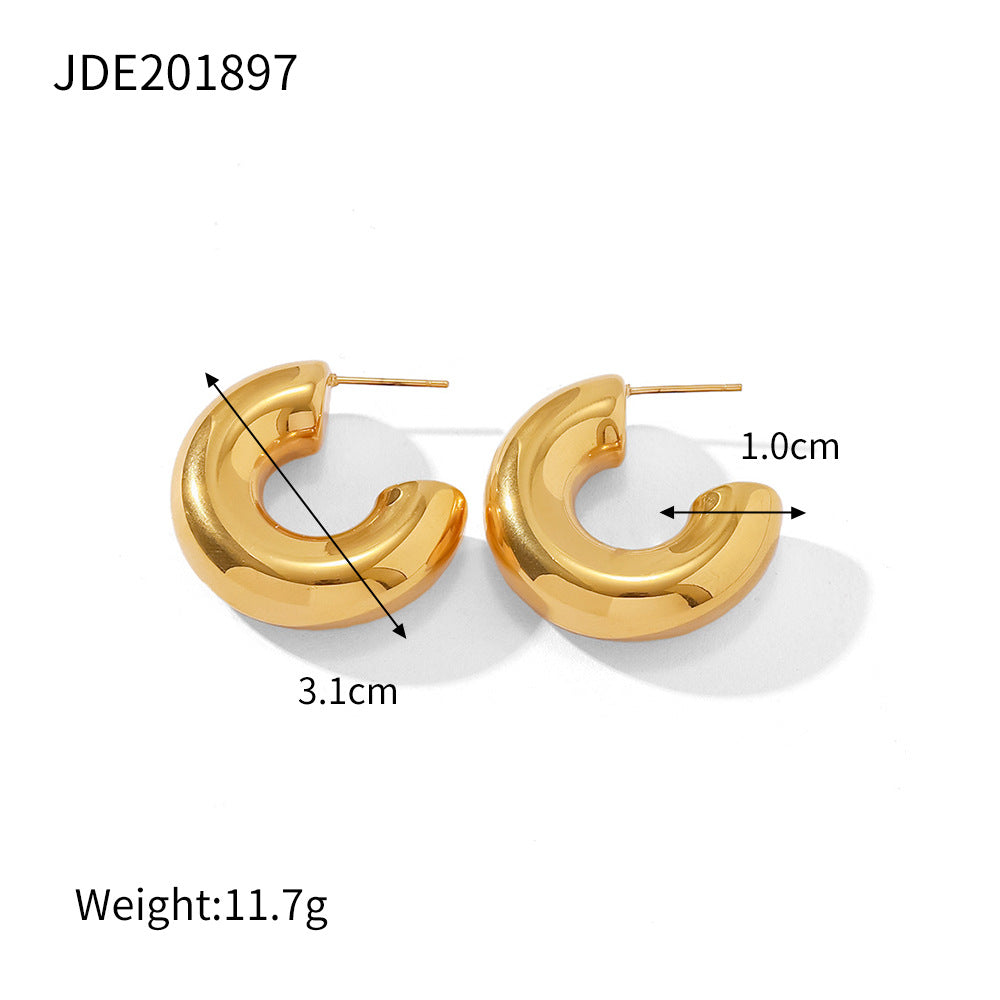 5pcs Geometric Superior Sense C-Shaped Stainless Steel Earrings Cold Twist Design Sense Earrings Jewelry Women
