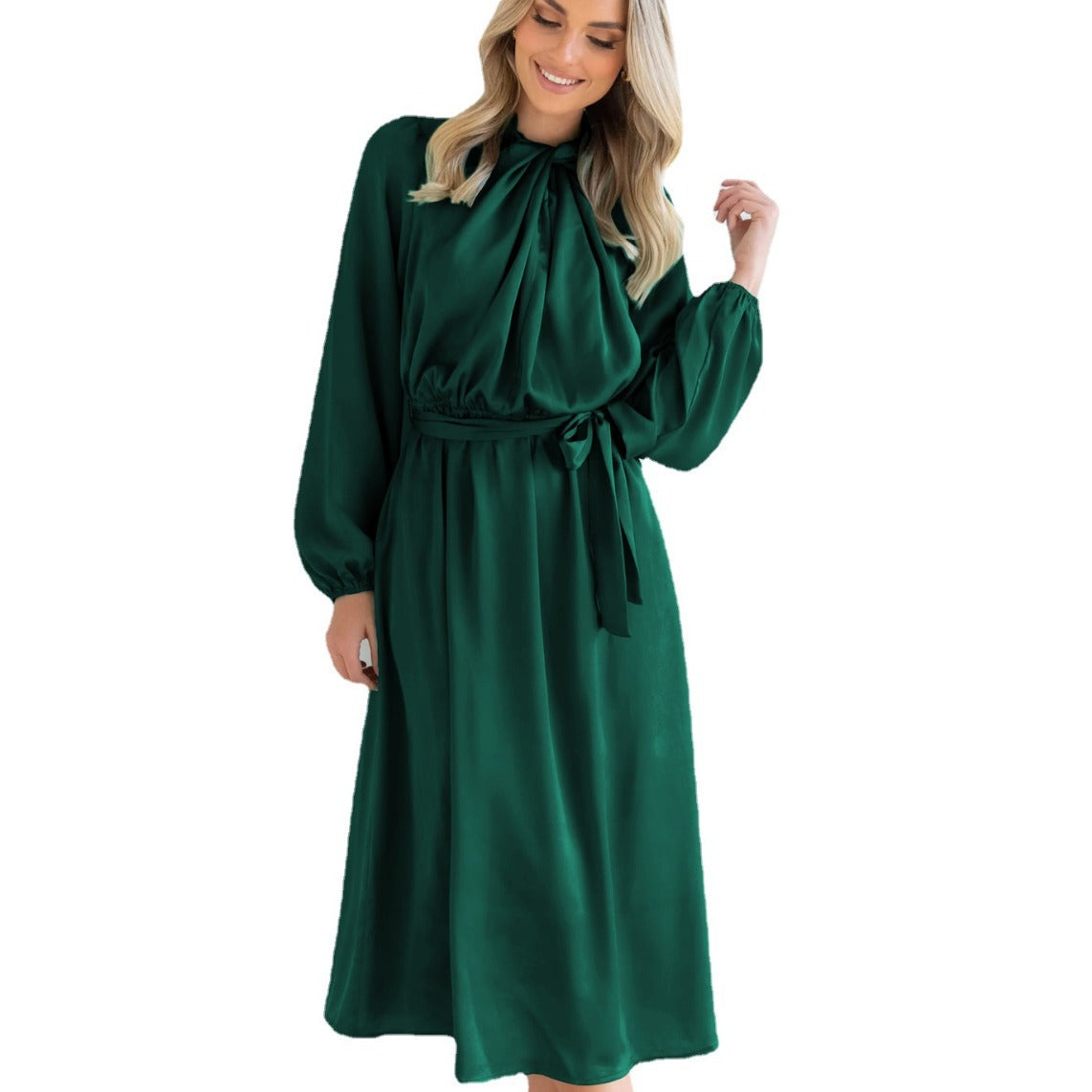 Fashion Trend Satin Elegance Haute Couture Dress Autumn Long Sleeve Party Dress