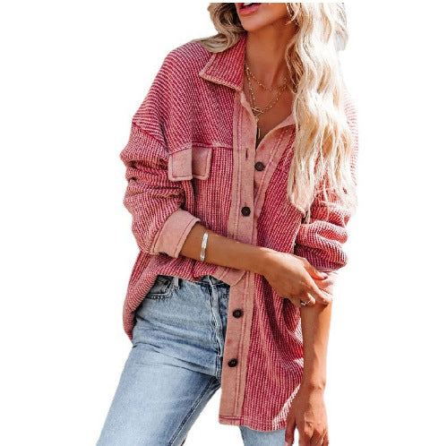 Fall/Winter Street Hipster Lapel One-Row Women's Coat Knitwear