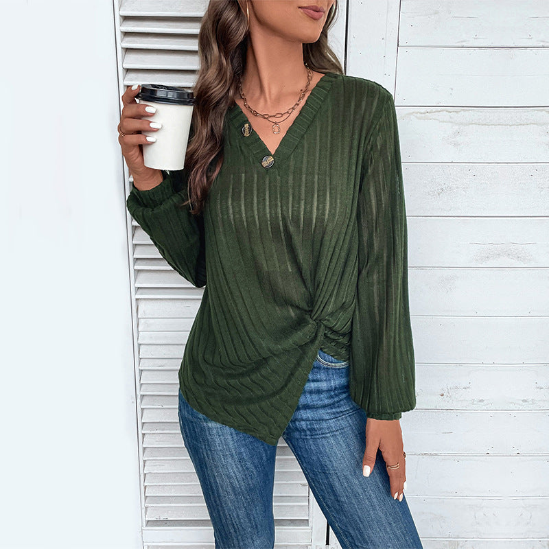 Autumn New Women's Long Sleeve Solid Color V-Neck Knitwear Women