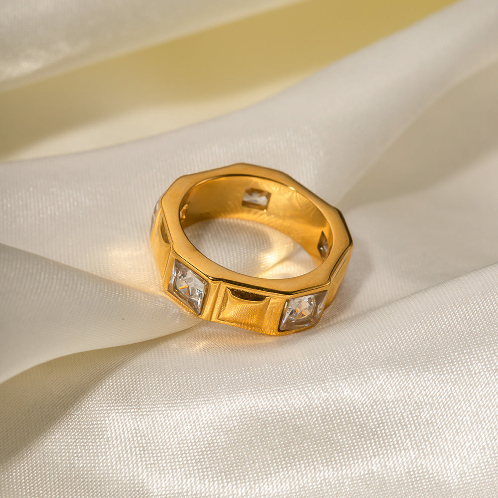 5pcs Ring 18K Gold Stainless Steel Set Zircon Simple High-Grade Titanium Steel Hand Jewelry