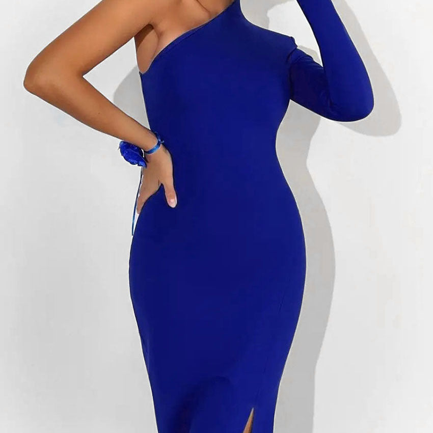 Black Woolly Knit High-Waisted Split Sheath Dress Wildberries Spring/Summer Fashion Woman