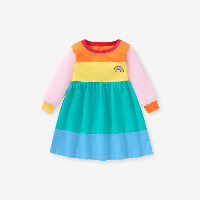 Girls' Hoodie Autumn Cotton Children's Dress Color Matching Girls' Dress