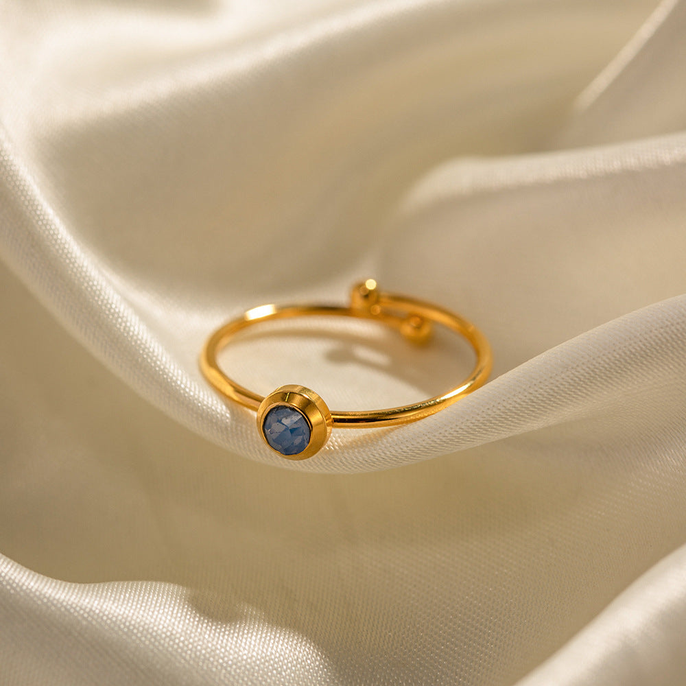 5pcs Fashionable 18K Gold Plated Simple Set With Light Blue Stone Open Ring Fashion Does Not Fade Jewelry