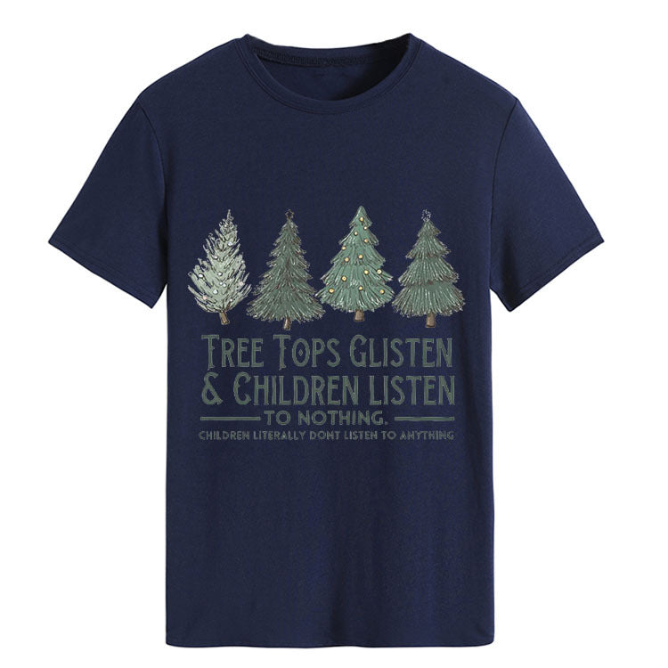 Tree Tops Round Neck Fashion Letter Top Women's T-Shirt Loose Short Sleeves