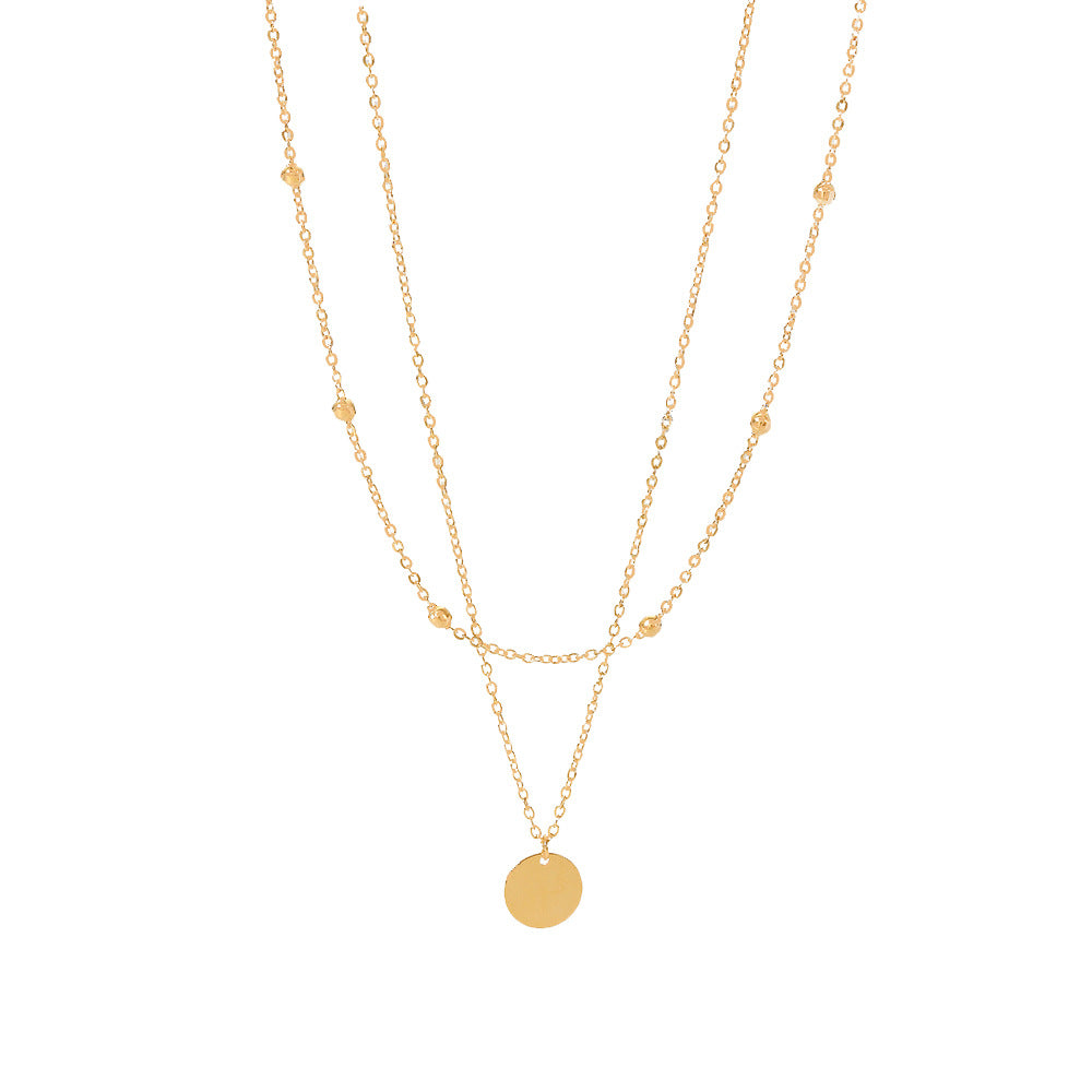 5pcs 18K Gold Plated Double Pendant Necklace Stainless Steel Bead Chain Disc Pendant Neck Chain Women's Fashion Collars