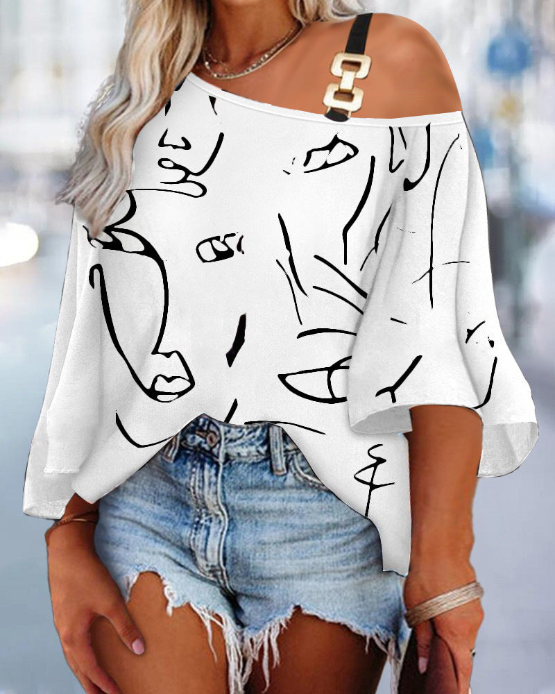 New Autumn Fashion Patchwork Loose Casual Top Printed T-Shirt For Women