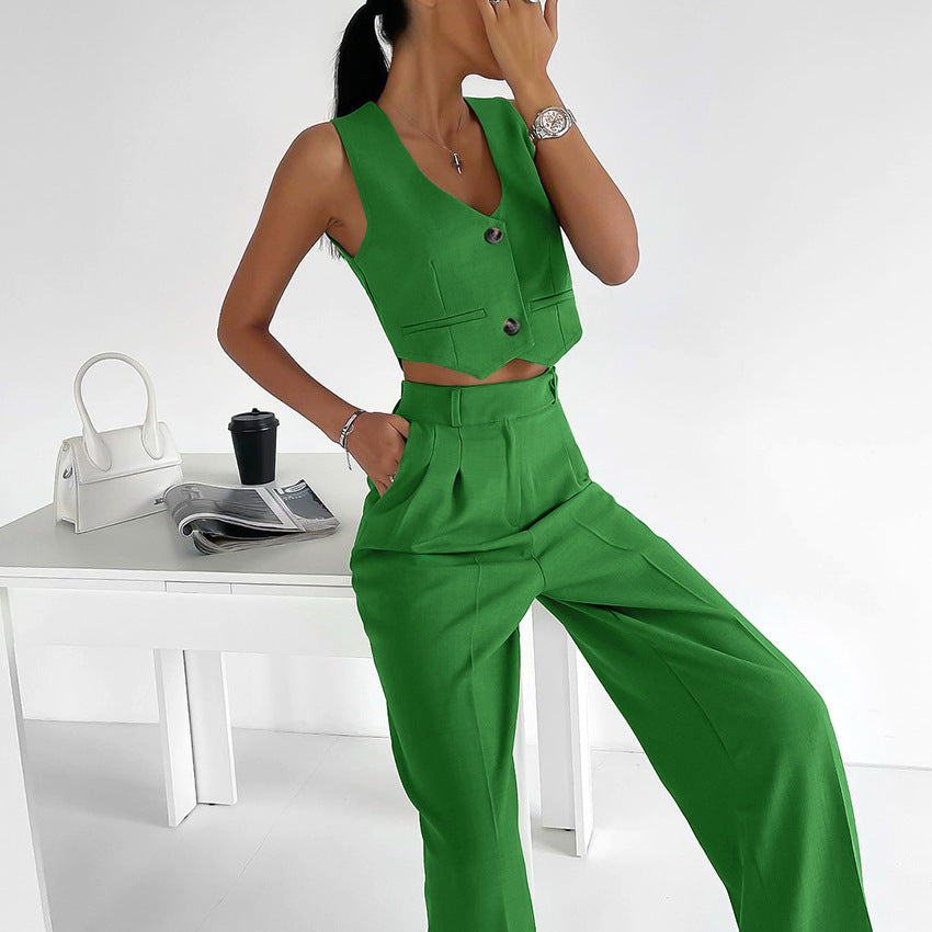 Wind Spring And Summer New Leisure Temperament Commute Solid Color Slim Fashion Cotton Linen Suit Vest Woman