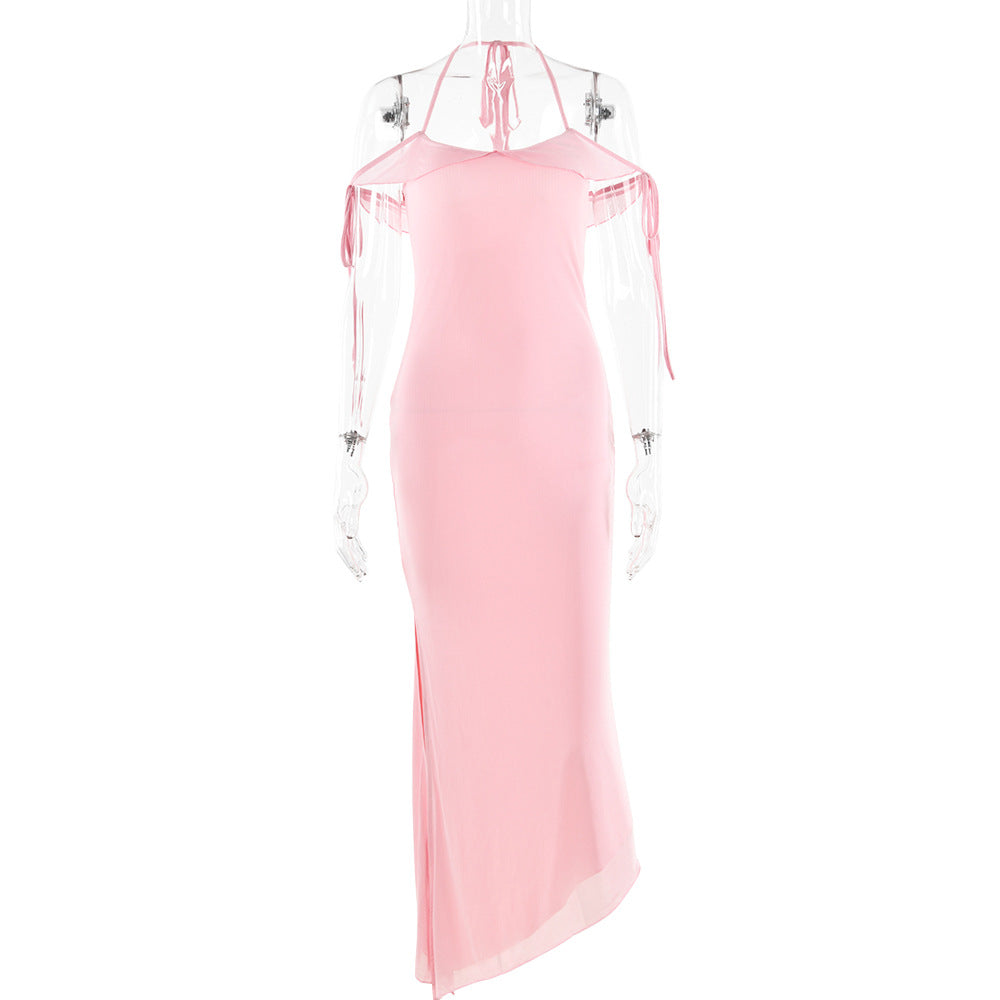 Sales Of New Dress Fashion Sexy Backless High Waist Slit Halter Halter Dress