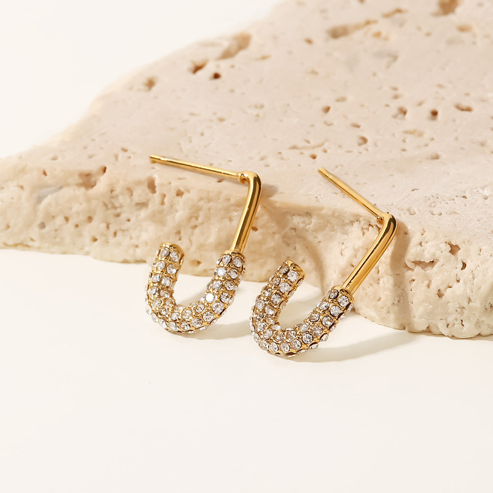 5pcs 18K Gold-Plated Stainless Steel U-Shaped White Square Crystal Zircon Earrings Women's Daily Fashion Earrings