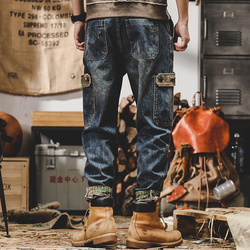 Heavy Cargo Pants Men Loose Straight Tube Large Size New Vintage Old Jeans Men Autumn