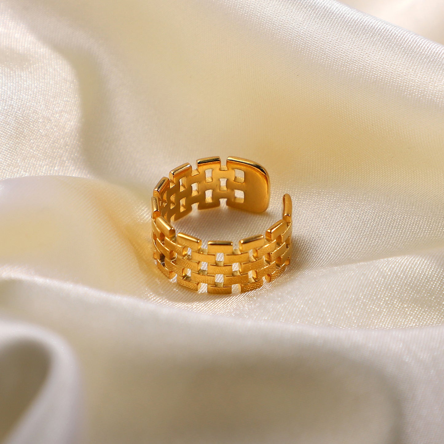 5pcs Fashion Wide Face Watch With Open Ring 18K Gold Plated Stainless Steel Ring For Women