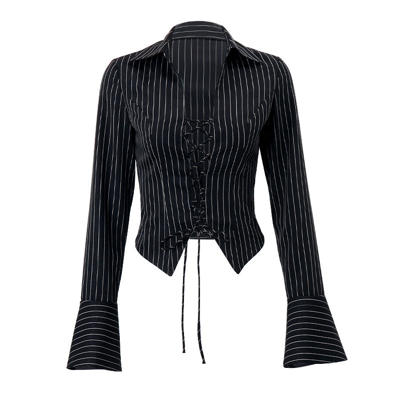 Women's Autumn New Sexy Temperament Satin Lace-Up Long Sleeve Top Fashion Skirt Suit