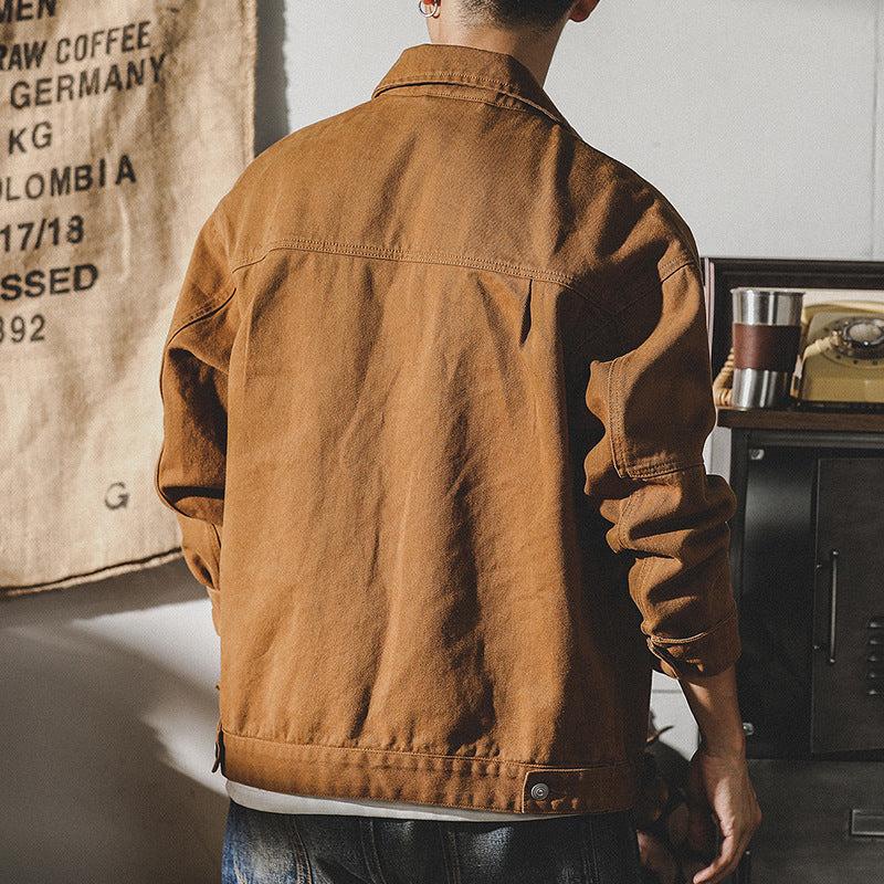 Heavy Retro Denim Coat Male Spring And Autumn Loose Fashion Brand New Trend Handsome Cargo Jacket Male