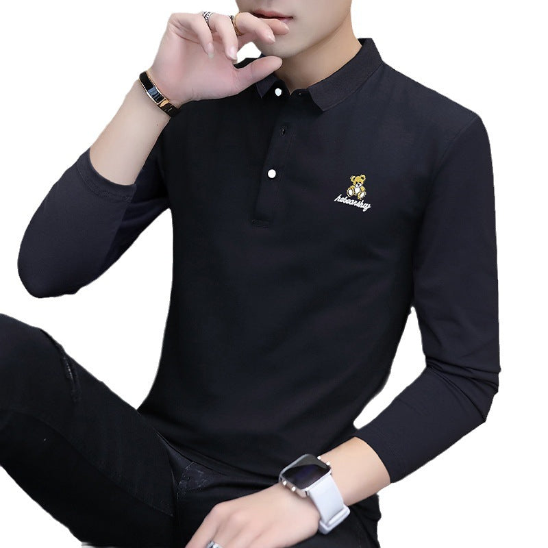 Autumn Cotton Men's Long Sleeve T-Shirt Men's Polo Shirt Casual Lapel Business Men's Clothing Base Shirt
