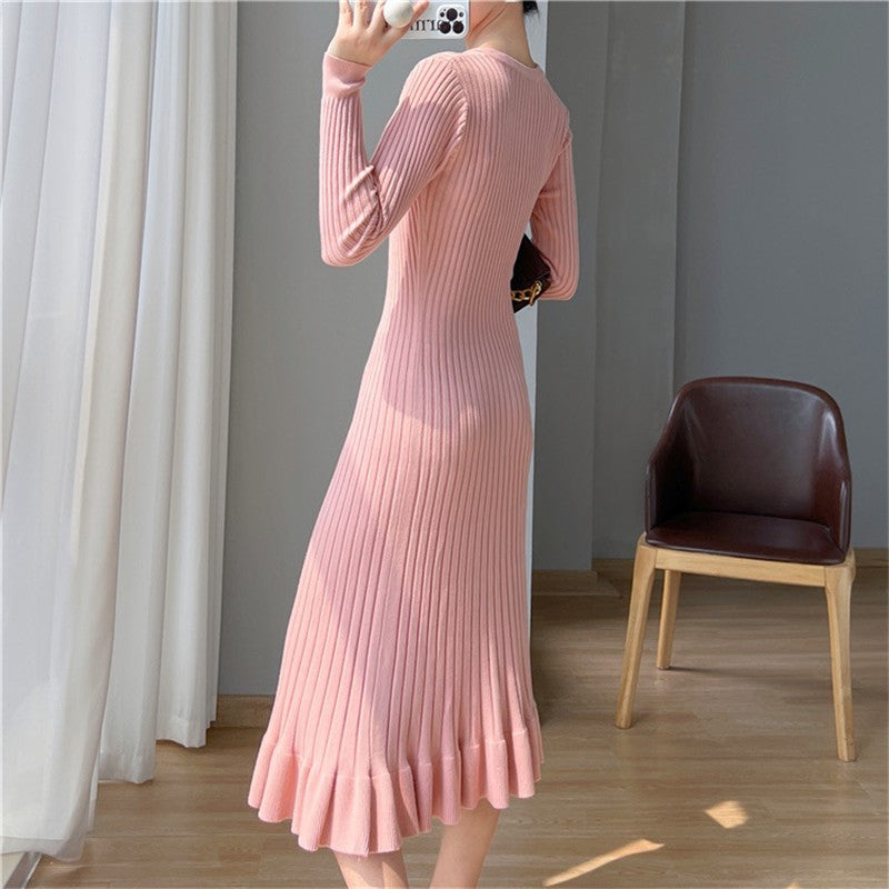 Knitted Mid-Length Skirt With Bottom Wrap For Women With A Bottom Sweater Skirt With Ruffles And Slim Fishtail Skirt