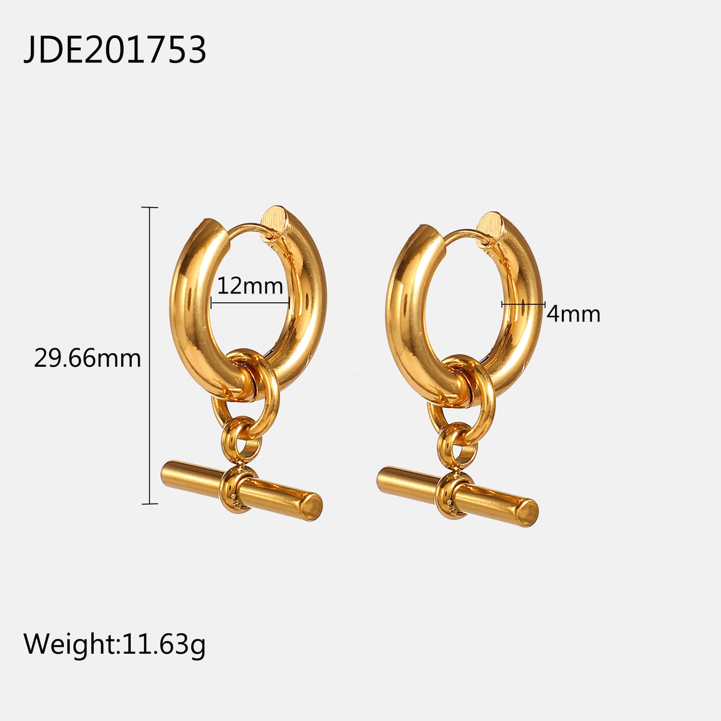 5pcs Niche Fashion Style Stylish Geometric T-Stick Pendant Ring Circle Removable Titanium Steel Gold Earrings For Women
