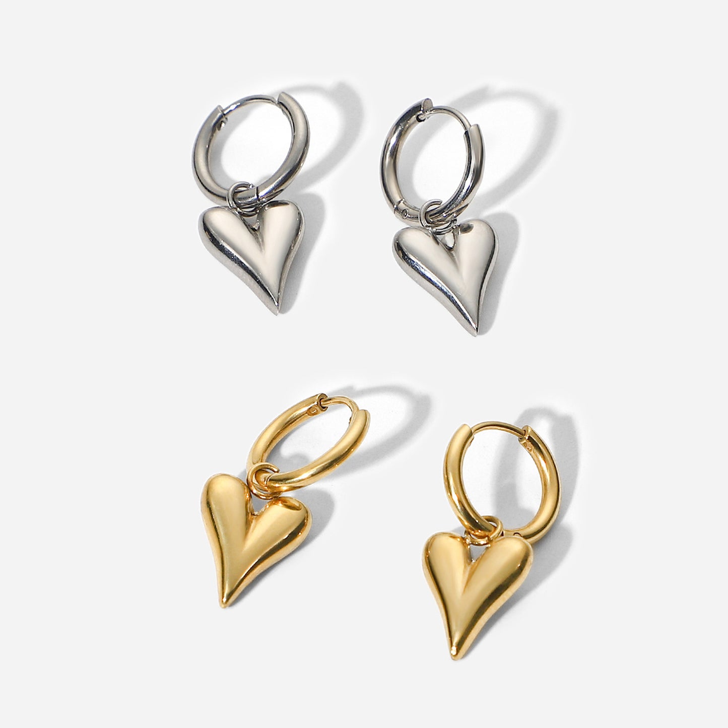 5pcs 14K Gold Three-Dimensional Heart Heart Big Love Pendant Earrings Fashion Retro New Gold Stainless Steel Earrings Jewelry Women