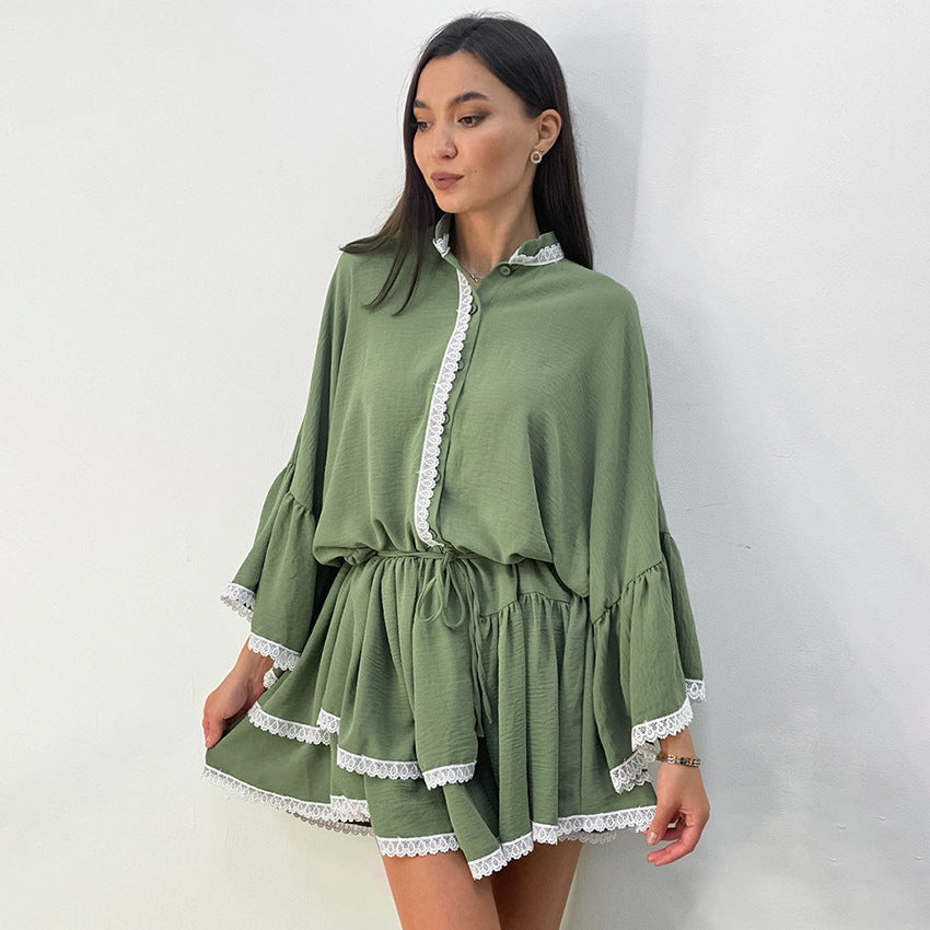 Spring Women's Dress Black Lace Lace Cake Dress Temperament 100 With Flared Sleeves Dress Women Loose