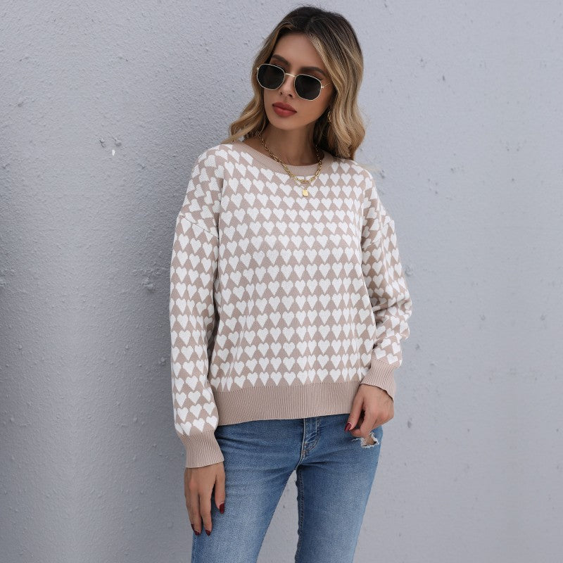 Autumn Winter Casual Women's Loose Long-Sleeved Fashion Love Women's Sweater