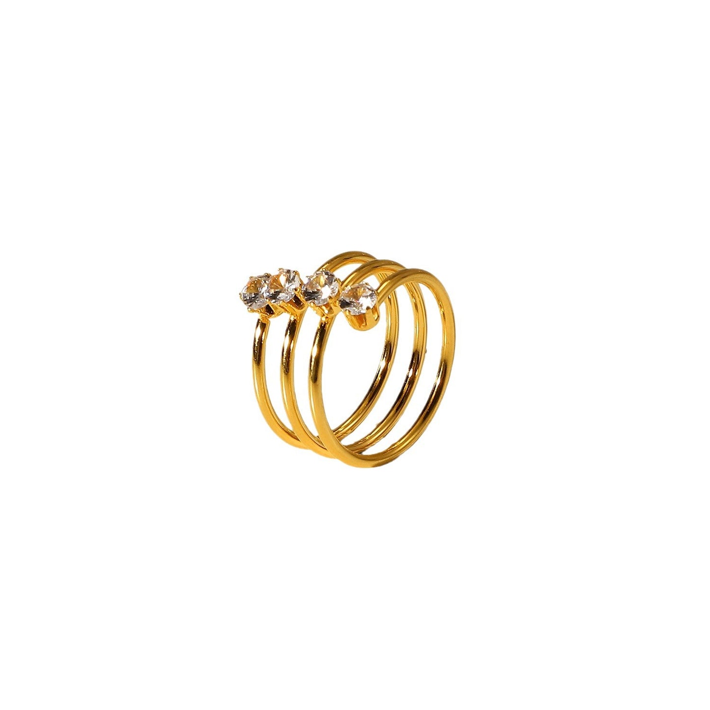 5pcs Same Side By Side White Zirconium 4 Diamond Opening Ring 18K Gold Plated Stainless Steel Ring Women's Jewelry