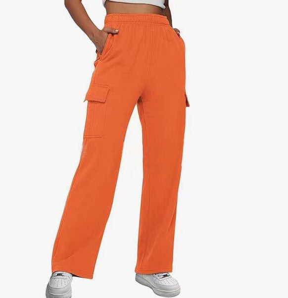 New Autumn And Winter Overalls Solid Color High Waist Slimming Design Sense Pocket Straight Leg Wide Loose Pants Women