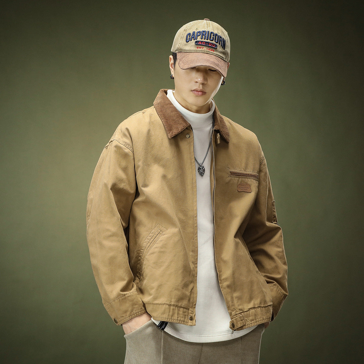 Vintage Cargo Jacket Jacket Men's Lapel Trend New Fall Loose Plus Fat Plus Size Casual Jacket