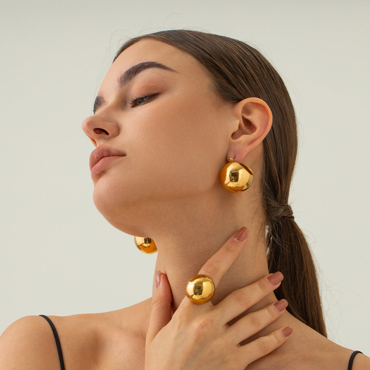 5pcs Tide Cold Titanium Steel 18K Gold Stainless Steel Chubby Spherical Ring Female Niche Design